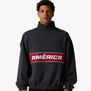 Willy Chavarria Black “America” Quarter Zip Sweatshirt